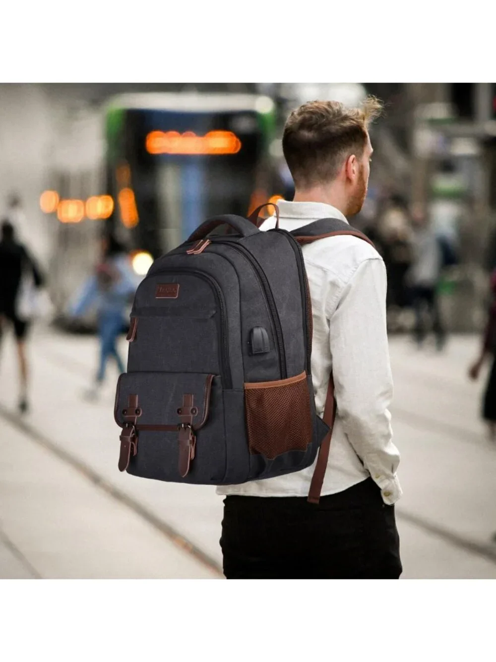 Stylish Canvas Laptop Backpack for Travel, Work, College - Fits 15.6